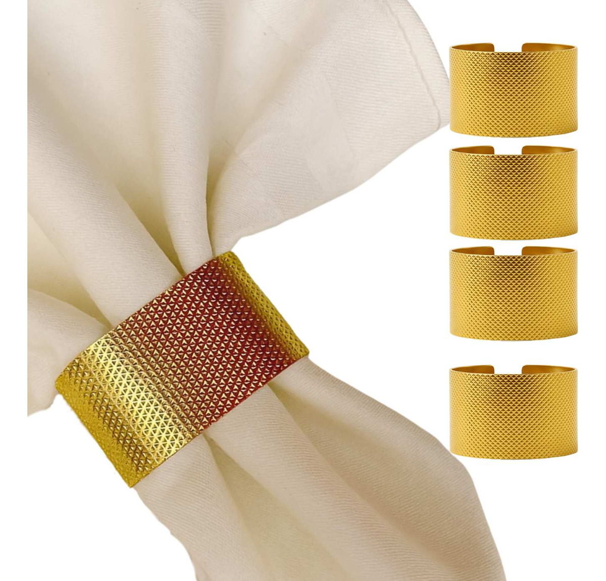 04 Anel Porta Guardanapo Metal Geométrico texturizado